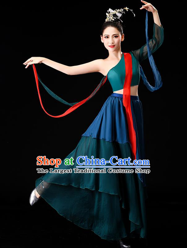 China Classical Dance Clothing Fan Dance Opening Dance Deep Green Outfits