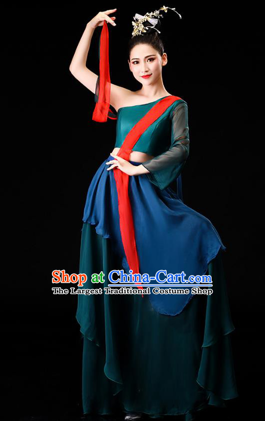 China Classical Dance Clothing Fan Dance Opening Dance Deep Green Outfits