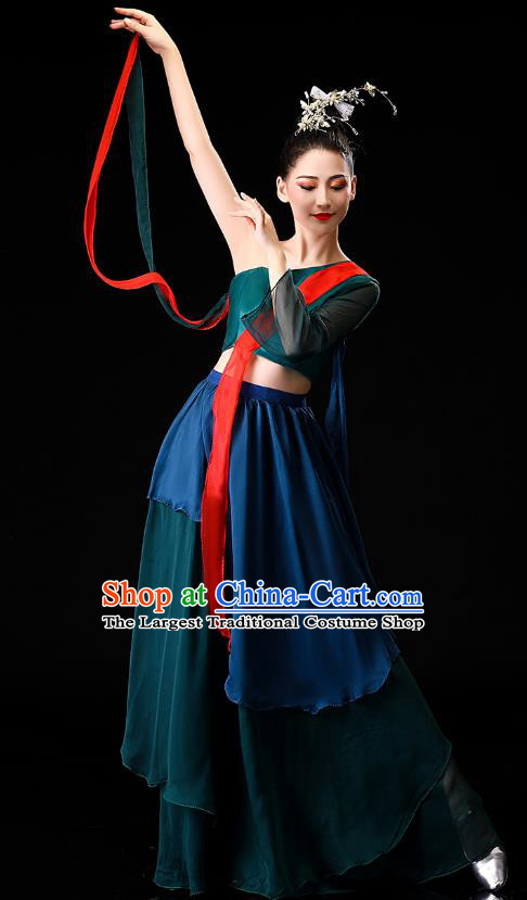 China Classical Dance Clothing Fan Dance Opening Dance Deep Green Outfits