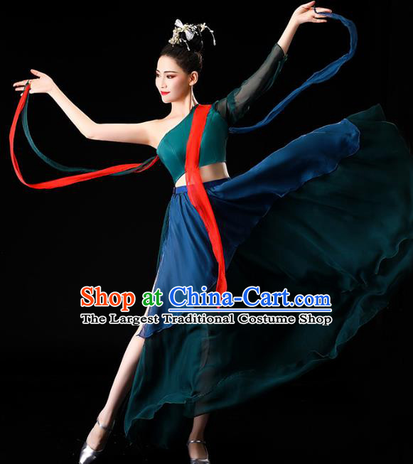 China Classical Dance Clothing Fan Dance Opening Dance Deep Green Outfits