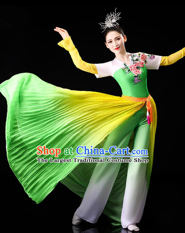 Chinese Yangko Dance Performance Embroidered Green Outfits Traditional Folk Dance Clothing