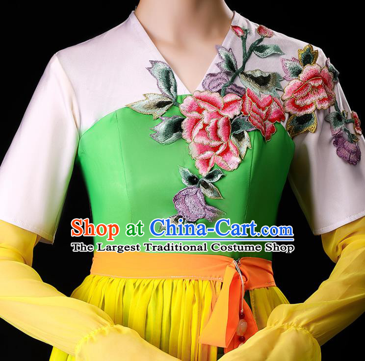 Chinese Yangko Dance Performance Embroidered Green Outfits Traditional Folk Dance Clothing