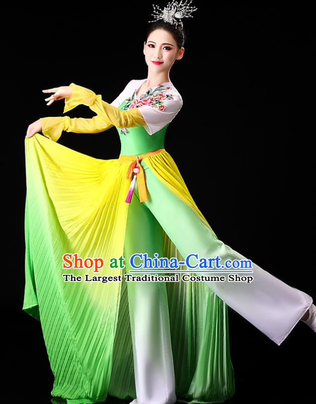 Chinese Yangko Dance Performance Embroidered Green Outfits Traditional Folk Dance Clothing