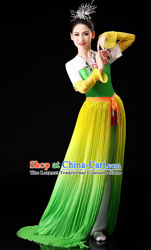 Chinese Yangko Dance Performance Embroidered Green Outfits Traditional Folk Dance Clothing