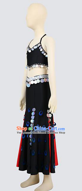 Chinese Children Folk Dance Black Outfits Classical Dance Dai Ethnic Dance Clothing