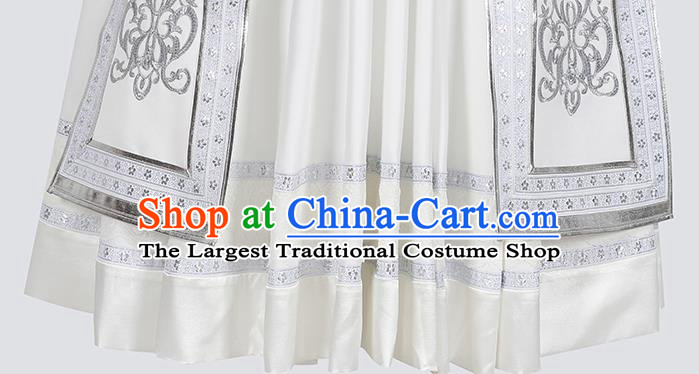 China Traditional Mongolian Ethnic Stage Performance Clothing Mongol Nationality Wedding White Dress Costume