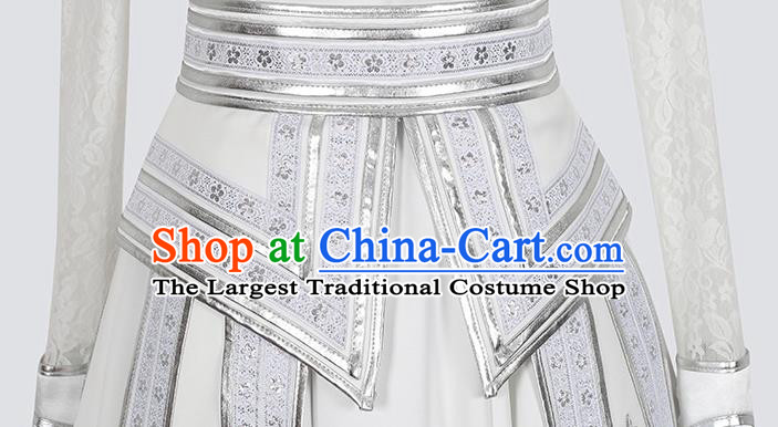 China Traditional Mongolian Ethnic Stage Performance Clothing Mongol Nationality Wedding White Dress Costume