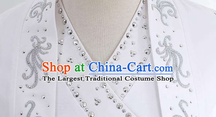 Chinese Stage Performance Clothing Classical Dance White Chiffon Outfits for Men
