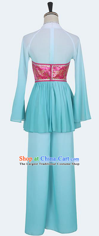 Chinese Folk Dance Blue Outfits Fan Dance Yangko Stage Performance Clothing