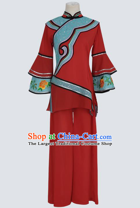 Chinese Fan Dance Yangko Stage Performance Clothing Folk Dance Red Blouse and Pants Outfits