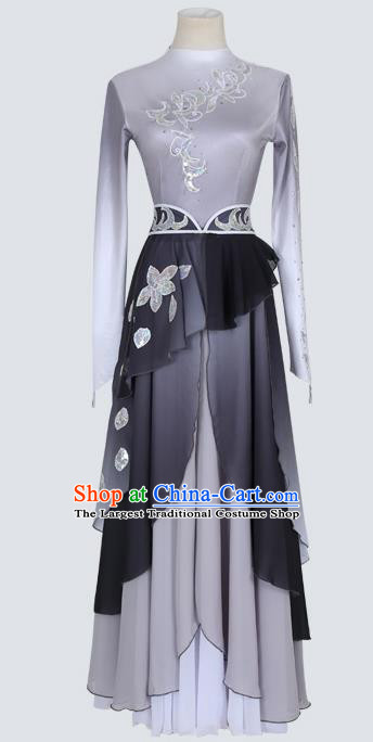 China Traditional Mongolian Ethnic Folk Dance Clothing Mongol Nationality Grey Dress Outfits