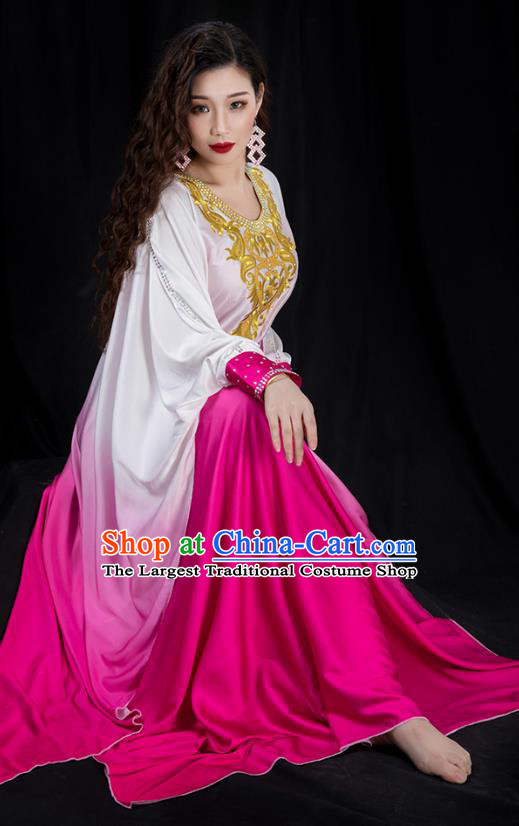 Traditional Asian Oriental Dance Khaliji Costumes Indian Belly Dance Performance Rosy Dress