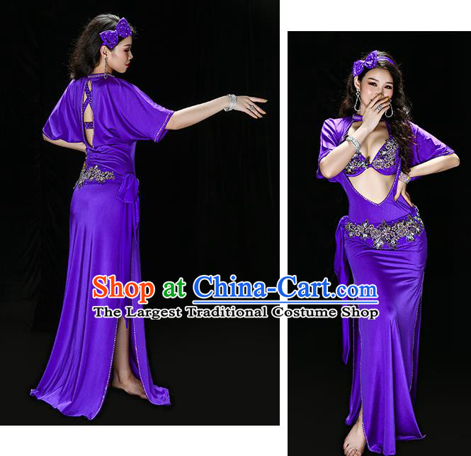 Traditional Indian Belly Dance Performance Purple Outfits Asian Oriental Dance Stage Costumes