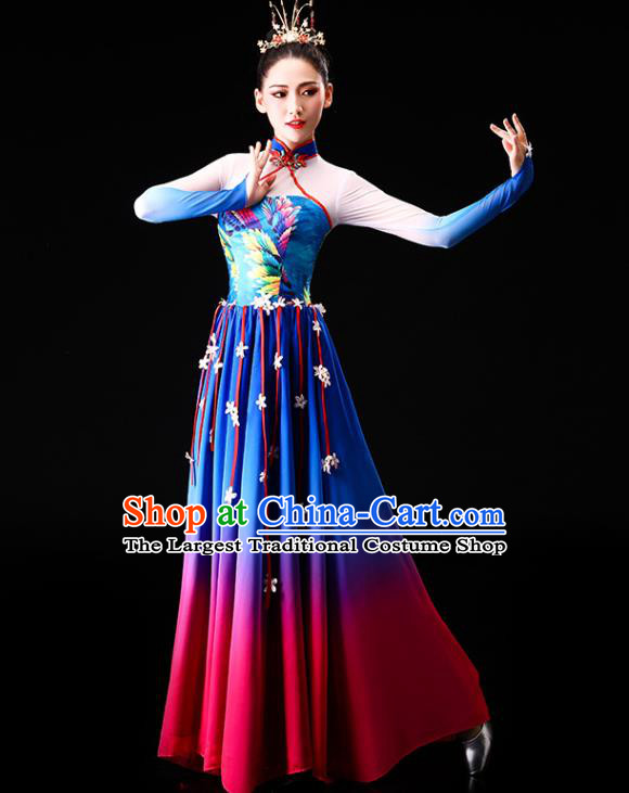 China Classical Dance Clothing Chorus Group Costume Opening Dance Blue Dress