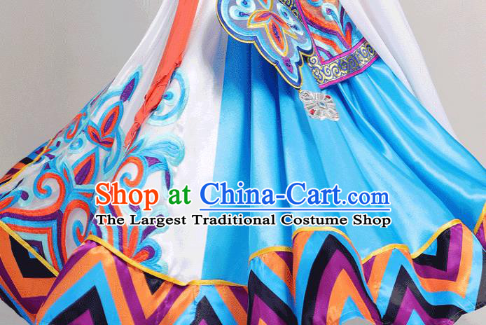 Chinese Traditional Zang Nationality Stage Performance Clothing Xizang Tibetan Ethnic Dance Water Sleeve Dress