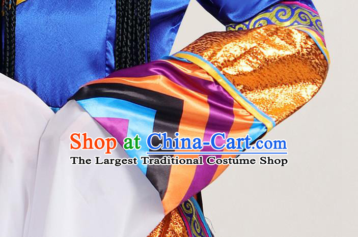 Chinese Traditional Zang Nationality Stage Performance Clothing Xizang Tibetan Ethnic Dance Water Sleeve Dress