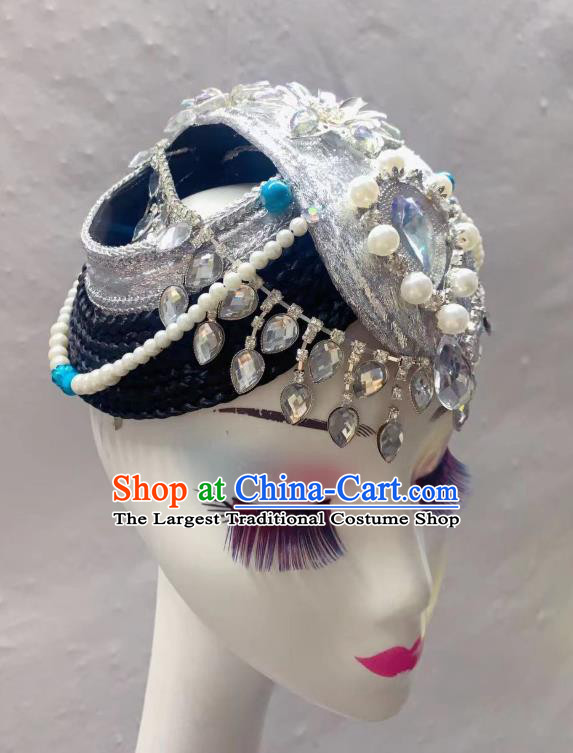 China Traditional Mongol Nationality Dance Hair Accessories Mongolian Ethnic Performance Wig Chignon Headwear