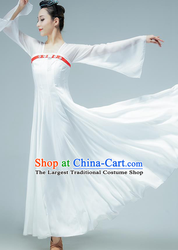 Chinese Tang Dynasty Palace Dance White Hanfu Dress Classical Dance Performance Clothing