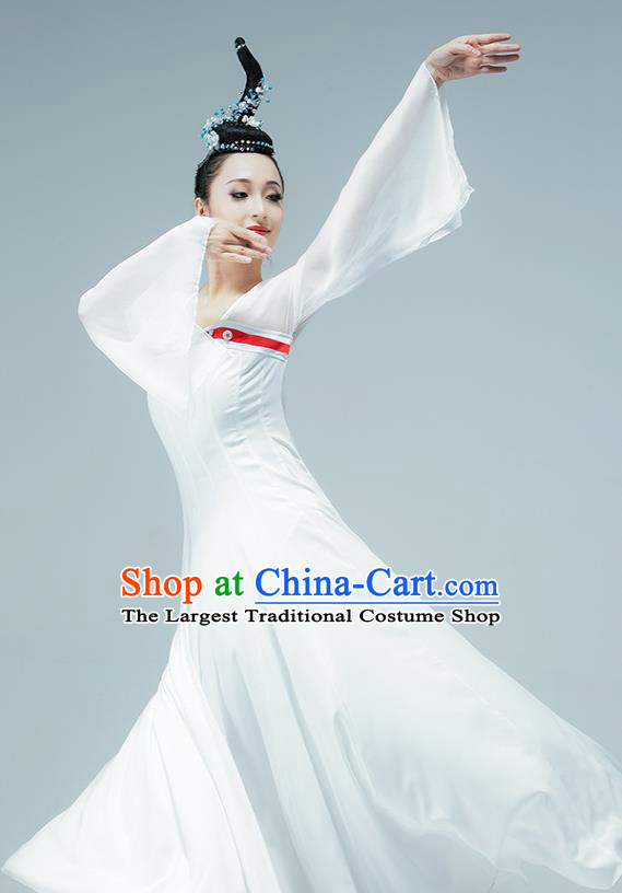 Chinese Tang Dynasty Palace Dance White Hanfu Dress Classical Dance Performance Clothing