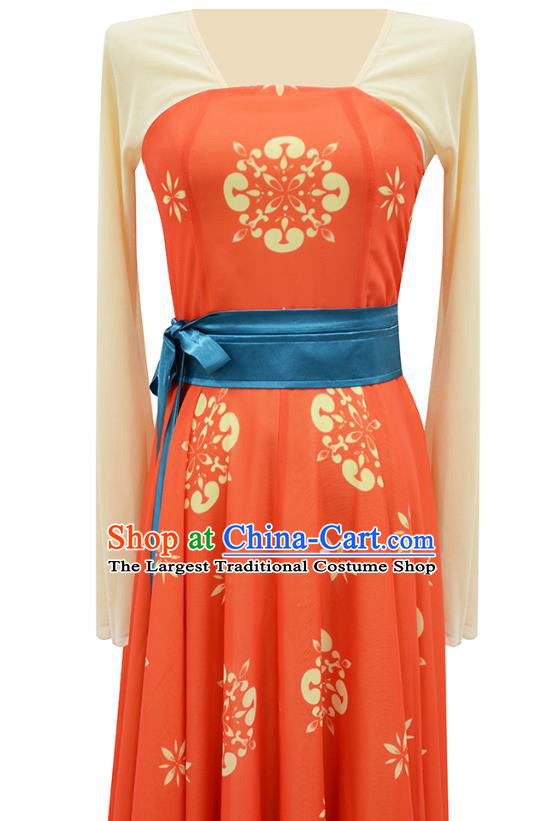 Chinese Court Dance Performance Orange Dress Group Dance Classical Dance Training Clothing