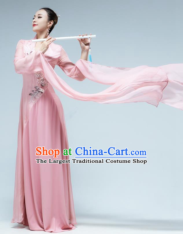 Chinese Classical Dance Pink Water Sleeve Dress Umbrella Dance Performance Clothing