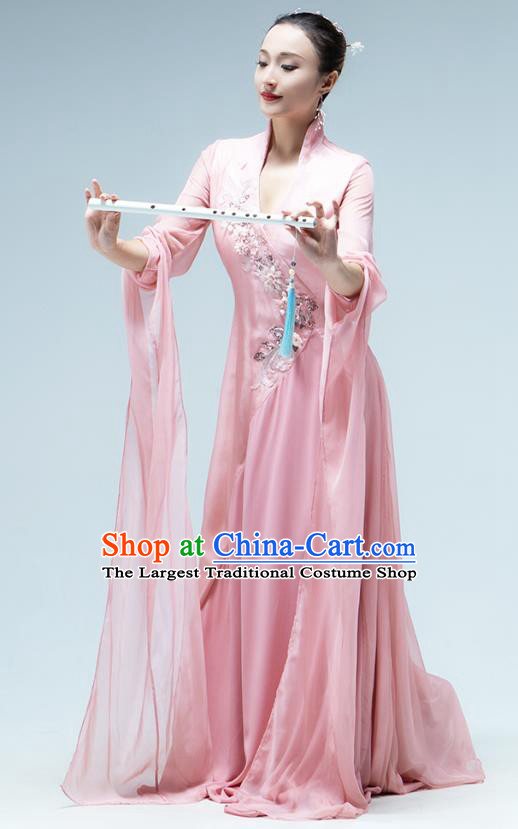 Chinese Classical Dance Pink Water Sleeve Dress Umbrella Dance Performance Clothing