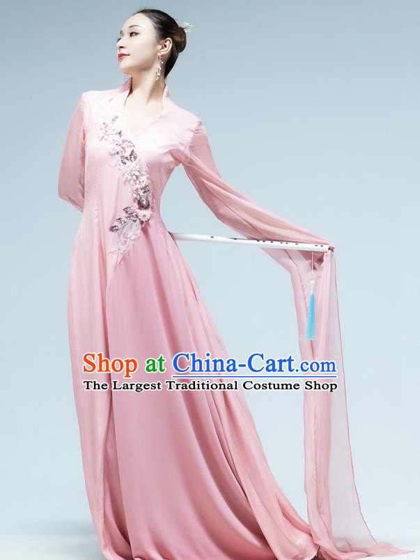 Chinese Classical Dance Pink Water Sleeve Dress Umbrella Dance Performance Clothing