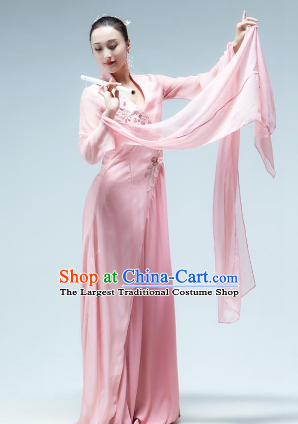 Chinese Classical Dance Pink Water Sleeve Dress Umbrella Dance Performance Clothing