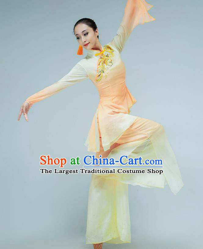 Chinese Folk Dance Fan Dance Orange Outfits Jiaozhou Yangko Dance Stage Performance Clothing