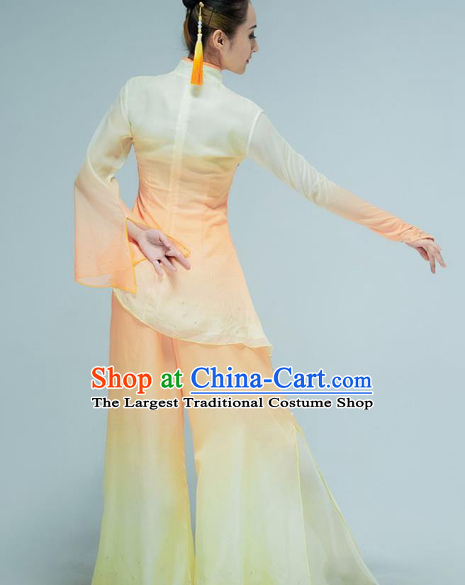 Chinese Folk Dance Fan Dance Orange Outfits Jiaozhou Yangko Dance Stage Performance Clothing