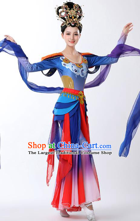 Chinese Classical Dance Goddess Dance Stage Performance Blue Dress Outfits Flying Apsaras Dance Clothing