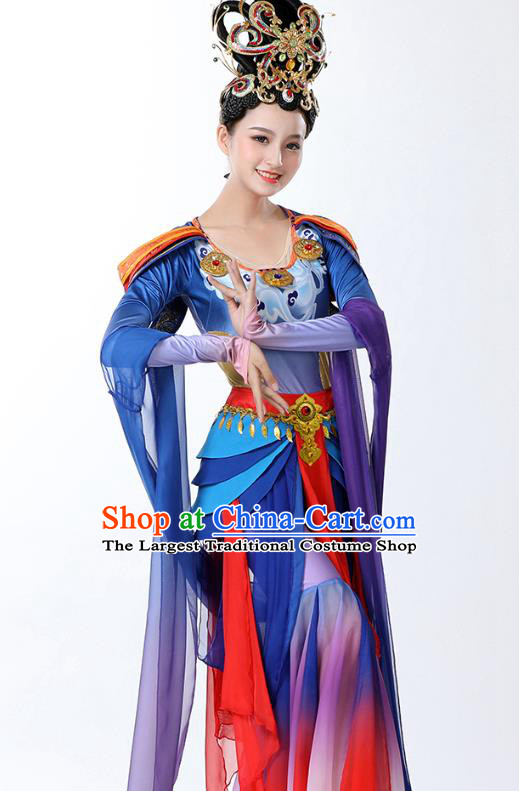 Chinese Classical Dance Goddess Dance Stage Performance Blue Dress Outfits Flying Apsaras Dance Clothing