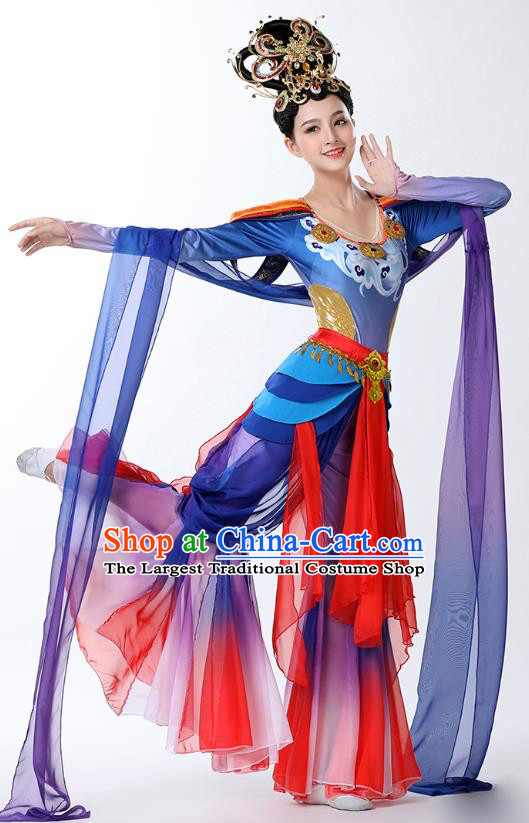 Chinese Classical Dance Goddess Dance Stage Performance Blue Dress Outfits Flying Apsaras Dance Clothing