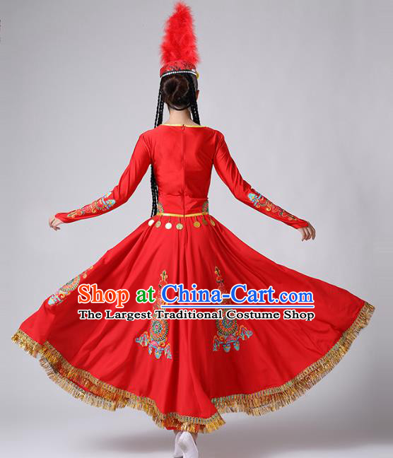 Chinese Xinjiang Ethnic Stage Performance Clothing Traditional Uyghur Nationality Folk Dance Red Dress