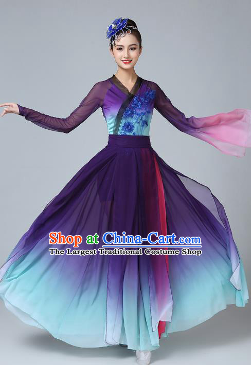 Chinese Classical Dance Stage Performance Purple Dress Outfits Female Group Dance Clothing