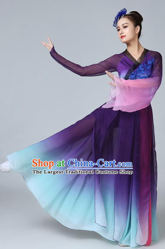 Chinese Classical Dance Stage Performance Purple Dress Outfits Female Group Dance Clothing