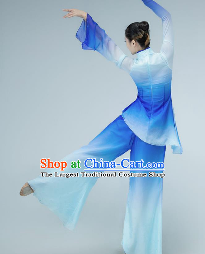 Chinese Folk Dance Blue Outfits Jiaozhou Yangko Dance Fan Dance Clothing