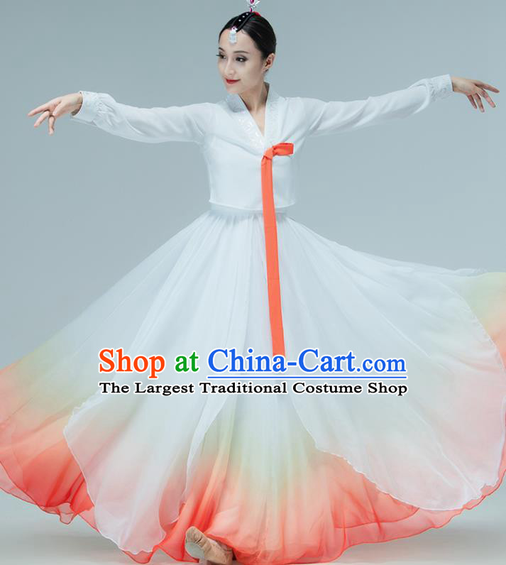 Chinese Traditional Korean Nationality Performance White Dress Korean Ethnic Folk Dance Clothing