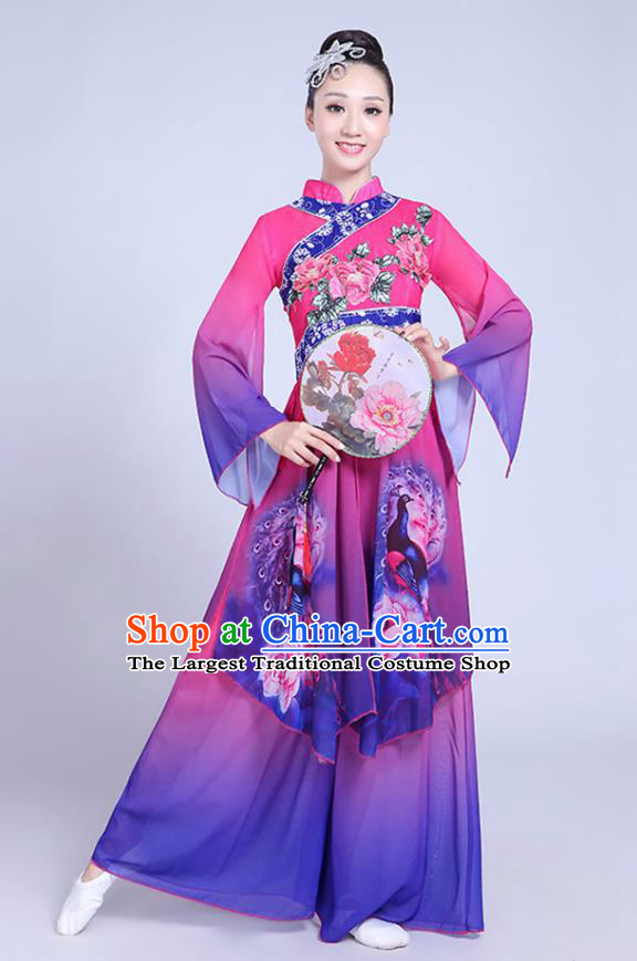 China Fan Dance Costume Spring Festival Gala Yangko Dance Purple Outfits Folk Dance Clothing