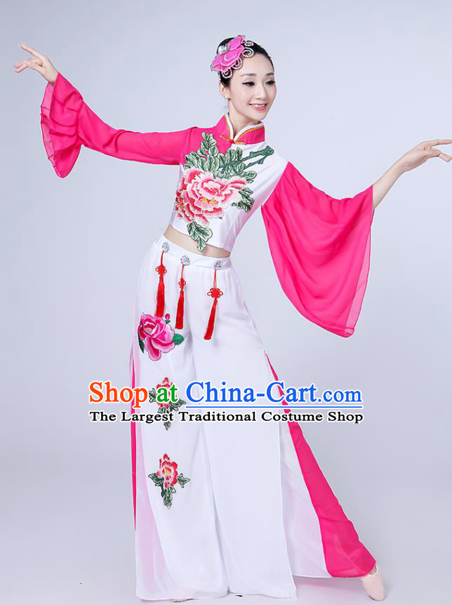 China Spring Festival Gala Yangko Dance Embroidered Peony Outfits Folk Dance Clothing Fan Dance Costume