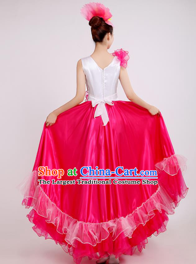China Modern Dance Stage Performance Costume Opening Dance Rosy Dress Peony Flower Dance Clothing