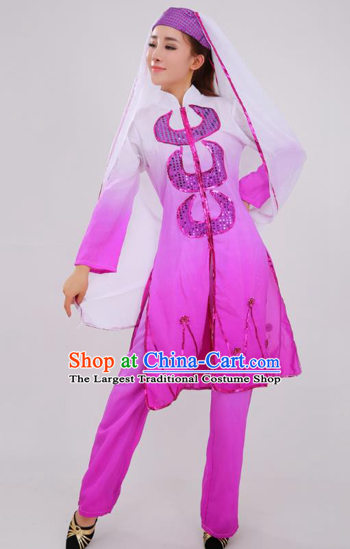 Chinese Traditional Hui Nationality Bride Clothing Ningxia Ethnic Wedding Purple Dress Outfits