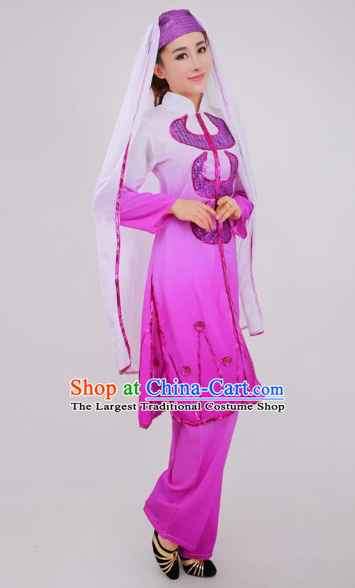 Chinese Traditional Hui Nationality Bride Clothing Ningxia Ethnic Wedding Purple Dress Outfits