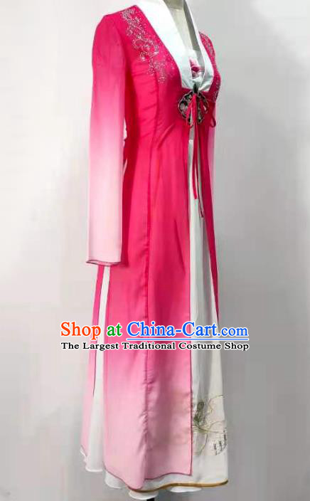 China Umbrella Dance Clothing Stage Performance Costume Classical Dance Rosy Outfits