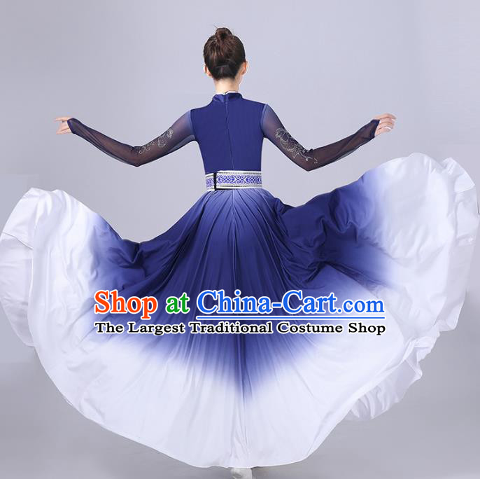 Chinese Mongolian Ethnic Folk Dance Clothing Traditional Mongol Nationality Stage Performance Blue Dress