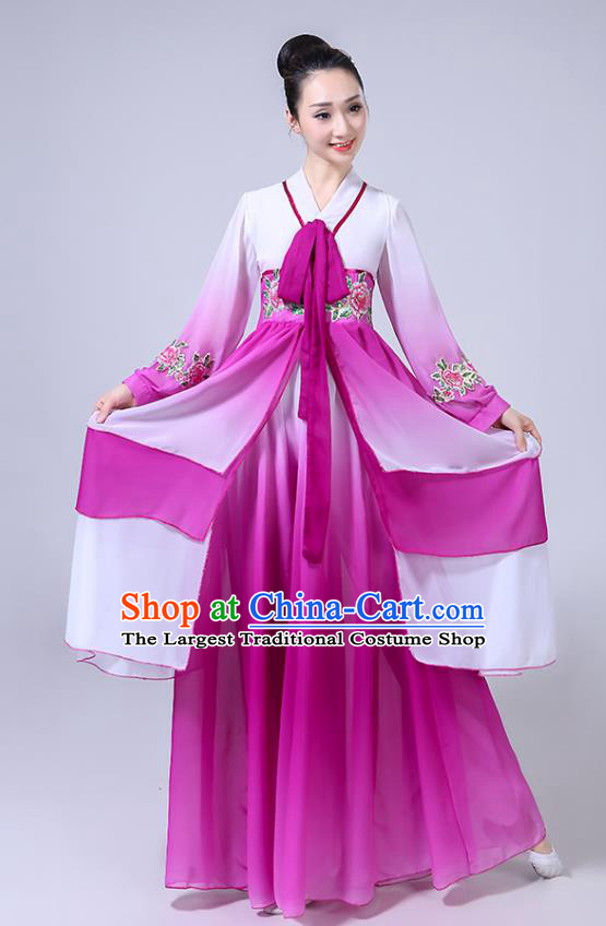 Chinese Ethnic Folk Dance Purple Dress Outfits Traditional Korean Nationality Dance Clothing