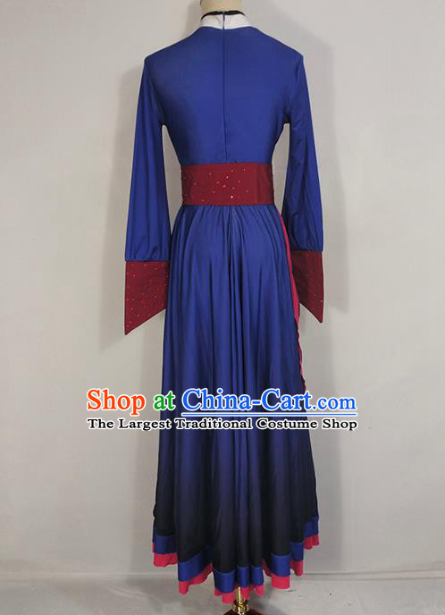 Chinese Mongol Ethnic Folk Dance Clothing Traditional Mongolian Nationality Deep Blue Dress Outfits