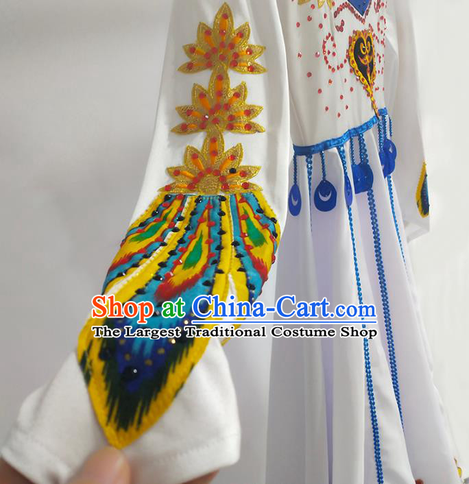 Chinese Xinjiang Ethnic Folk Dance Clothing Traditional Uyghur Nationality Stage Performance White Dress