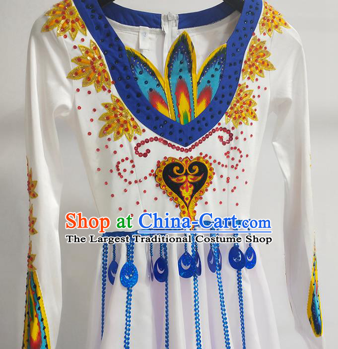 Chinese Xinjiang Ethnic Folk Dance Clothing Traditional Uyghur Nationality Stage Performance White Dress