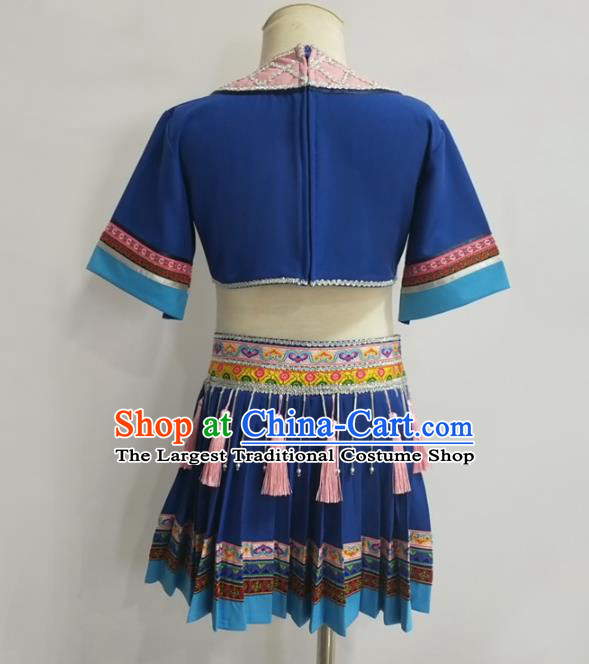 Chinese Miao Ethnic Folk Dance Clothing Traditional Hmong Nationality Children Blue Outfits